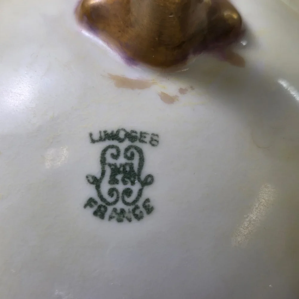Limoges France Antique Footed Porcelain Bowl Hand Painted Pink Roses Gold Feet - Picture 7 of 8